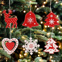 Adornos Navideños de Madera Pintados en Rojo y Blanco, Decoraciones Colgantes para Árbol de Navidad con Cuerda de Yute para Decoración Navideña del Hogar