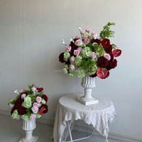 Columna de Flores Artificiales de Rosas de Seda Verde Borgoña, Pilar Romano para Pasillo de Boda, Soporte Floral para Ceremonias al Aire Libre, Decoración de Fondo
