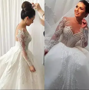 2023 New Sâu V Sexy Cô Dâu Wedding Dress Với Hơn Váy Đơn Giản Dài Tay Áo Ren Trắng Phi Xu Hướng Wedding Dress
