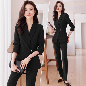 Women's Suit <b>Set</b> Solid Color Polyester Worsted <b>Blazer</b> Pants Work Autumn Casual 9925ywz - Product Image 2