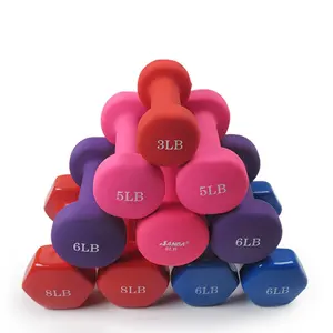 Mancuernas hexagonales de neopreno para Fitness para mujer, juegos de 2kg de mancuernas de vinilo con revestimiento de hierro rosa para inmersión en casa