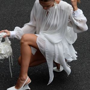 Vestido Elegante Personalizado con Mangas Abullonadas, Vestido Corto Brillante y Sexy para Mujer, Vestidos de Verano con Volantes - Product Image 2