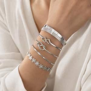 Elegant <b>Letter</b> Love Cuff Bracelet Set Zinc Alloy Gold Silver Color Crystal Rhinestone Heart Flower Infinite 8 Hollow Open - Product Image 2