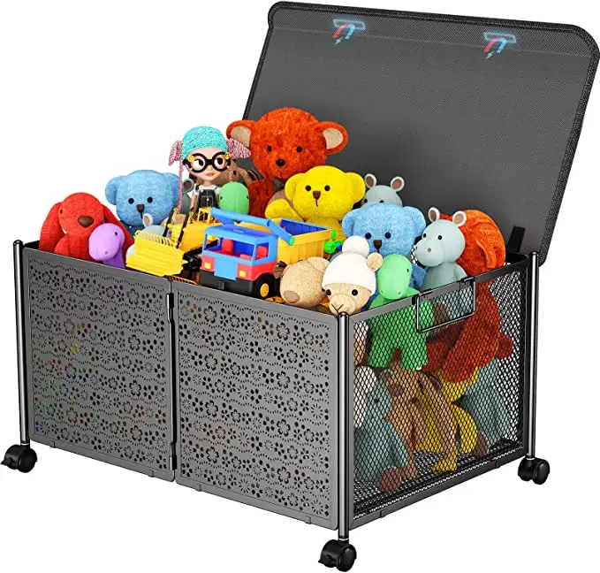 Toy Storage box with Wheels, Collapsible Metal Kids Toy Storage for Nursery, Playroom