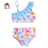 Maillots de bain pour enfants en tissu élastique écologique, à une épaule, avec volants, bikinis 2 pièces pour fillettes, vêtements de plage