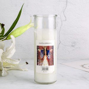 Customized Logo 7 Days Catholic Religious Prayer Paraffin Wax 8 Inch Tall Non-Scented Relighting Pillar Glass Jar Candle - Product Image 4