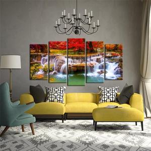 Impresión <span class=keywords><strong>de</strong></span> Arte en Acuarela <span class=keywords><strong>de</strong></span> Paisaje Moderno Personalizado, 5 Piezas, Decoración <span class=keywords><strong>para</strong></span> el Hogar, Impresiones <span class=keywords><strong>de</strong></span> Póster, Decoración <span class=keywords><strong>de</strong></span> Pared con Cascada Natural - Product Image 2