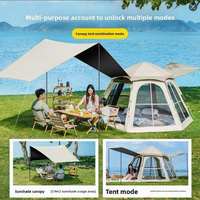 Tente beige entièrement automatique + tapis hexagonal imperméable + tapis de pique-nique, pour le camping en plein air, les voyages, 3-4 personnes, tente de protection solaire monocouche