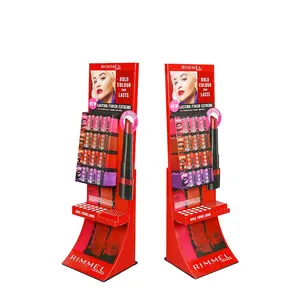 Poms Display Kertas Lantai Kardus Berdiri Kotak Tampilan Kertas Kustom Rak Display Ritel Unit Display untuk Makeup Kosmetik