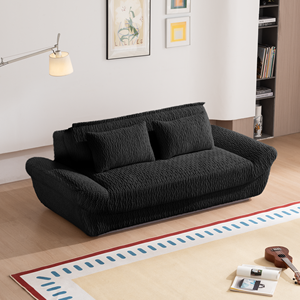 Canapé-lit compact en tissu carré moderne à deux places avec coussin en mousse rempli, dossier profond, siège profond, salon, villa, appartement - Product Image 2