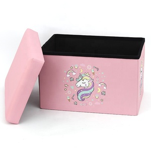 Taburete <span class=keywords><strong>de</strong></span> cuero rosa para Bebé y Niño, almacenamiento <span class=keywords><strong>de</strong></span> animales, otomano plegable para el dormitorio - Product Image 2