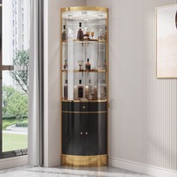 Meuble à vin de luxe accessible en acier inoxydable et titane, miroir, sur pied, triangulaire, en forme d'éventail, pour coin mural, salon domestique