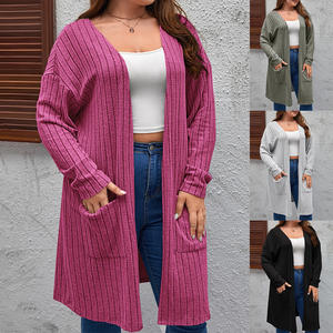Cardigan tricoté décontracté pour femme, printemps-automne, à manches longues, style uni, en polyester brossé respirant, 5XL - Product Image 4