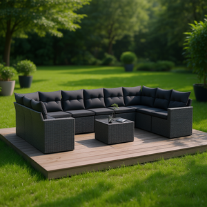 Ensemble de canapés de jardin en rotin gris foncé 6 places, résistant aux intempéries, mobilier d'extérieur au design contemporain - Product Image 2