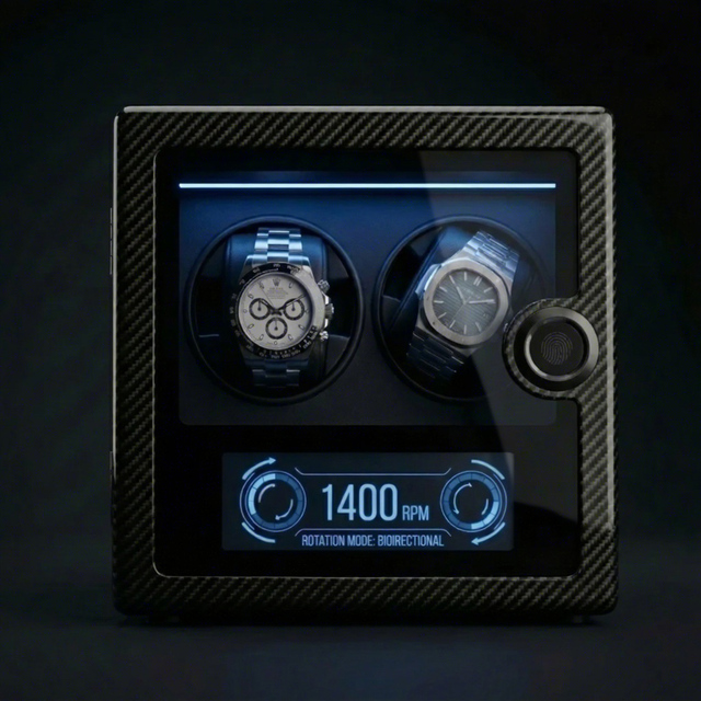 Luxury Automatic Watch Winder Carbon Fiber Pattern Digital LCD Display Fingerprint Lock for Watches Custom Logo Support