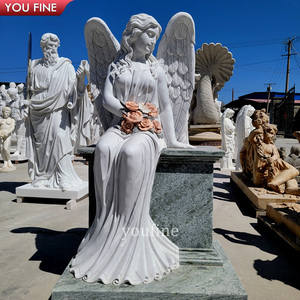 YOUFINE Lapide Commemorativa in Marmo Bianco Intagliata a Mano con Testa d'Angelo Personalizzata per Cimitero - Product Image 4