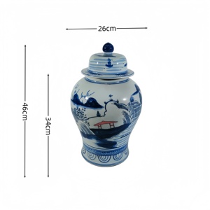 Vaso Antico in Porcellana Blu e Bianca Dipinto a <span class=keywords><strong>Mano</strong></span> <span class=keywords><strong>di</strong></span> Jingdezhen con Coperchio, Motivo Paesaggistico, Contenitore in Ceramica per <span class=keywords><strong>Arredamento</strong></span> Casa - Product Image 6
