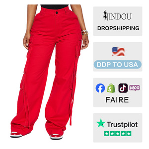 Nuovi Pantaloni <span class=keywords><strong>Cargo</strong></span> da <span class=keywords><strong>Donna</strong></span> 2026, Stile Vintage Sportivo da Strada, Multi-Tasca, Gamba Larga, Chiusura con Zip, Casual - Product Image 2