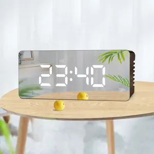 Jam Alarm LED elektronik, Jam Alarm dekorasi Digital permukaan cermin kamar tidur