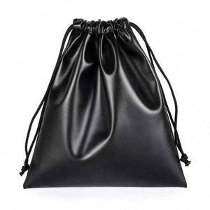 Custom Print Logo Black PU Leather <b>Drawstring</b> <b>Pouch</b> Waterproof Leather Earphone Jewelry <b>Drawstring</b> Bag - Product Image 3