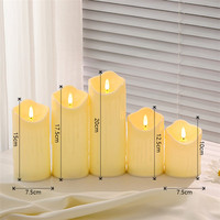 Ensemble de 5 bougies LED cylindriques à télécommande en plastique, effet scintillant, pour la maison, les anniversaires, Noël, les mariages