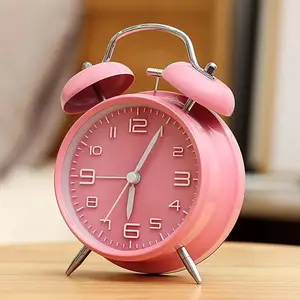 4 Inch Bell Alarm Clock Metal Analog Table Ring Alarm Clock 3D Dial With Backlight Function Desk Table Clock For Home Office