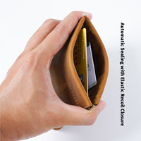 Dompet kartu kulit asli biji penuh garis Data gaya Vintage desain kecil dompet koin kulit murni kuda gila pria