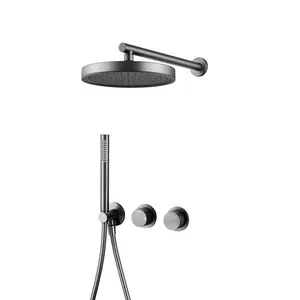Round Shower System for Bathroom Wall Mounted Brass Shower Faucet Combo Set Double Knobs Handheld Shower head