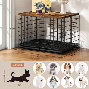 <span class=keywords><strong>Cage</strong></span> <span class=keywords><strong>pour</strong></span> <span class=keywords><strong>chien</strong></span> robuste et moderne avec dessus en bois <span class=keywords><strong>pour</strong></span> petits chiens - Niche écologique intérieure/extérieure - Product Image 2