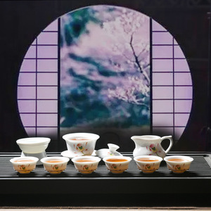 Dehua Ceramic Kung Fu Tea Set White Porcelain Flowers Pattern New Chinese Style Gift Set For Tea Ceremony - Product Image 3