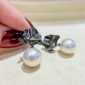 S925 <b>Silver</b> DIY Pearl Accessories Empty Tray with 9-13mm Round <b>Beads</b> Fashion Drop Earrings 22185 - Product Image 3