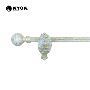 KYOK Premium Ornate <strong>Curtain</strong> <strong>Pole</strong> - Fluted Rod with <strong>Cream</strong> &amp; Gold Antique Finish - Product Image 2