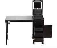 Portable Trolley Nail Desk Avec Lumière Led Et Miroir Grande Capacité Roulant Maquillage Table Polonais Organisateur Cas Avec tiroirs