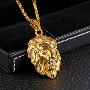 MECYLIFE 18K Placcato Oro <span class=keywords><strong>Collana</strong></span> In Acciaio Inox Testa di <span class=keywords><strong>Leone</strong></span> <span class=keywords><strong>Ciondolo</strong></span> <span class=keywords><strong>Con</strong></span> Zircone - Product Image 2