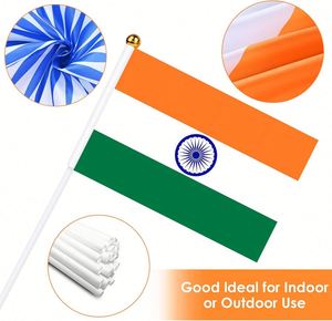 15 Banderas Indias con Asta, Decoraciones para Fiestas, 14x21cm, Asta Blanca de Poliéster, para el Día de la Cultura, Eventos Deportivos, Jardín, Uso en Exteriores - Product Image 3