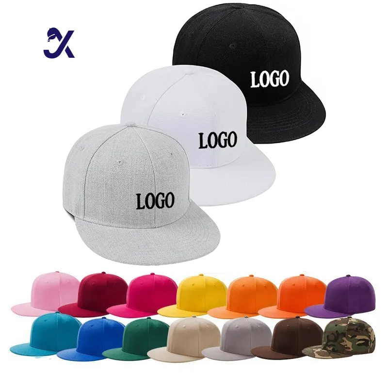 Boné snapback de beisebol JX com logotipo personalizado, boné de 5 painéis e aba plana bordado, bonés esportivos JX