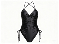 Maillot de bain une pièce sexy taille haute en nylon et élasthanne, couleur unie, design simple avec cordon de serrage – Grande Vente