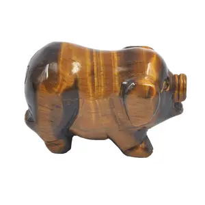 도매 자연 치유 보석 석영 크리스탈 손 조각 2 인치 사랑스러운 돼지 공예 장식