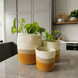 Panier à plantes rond en jute tressé à la main, personnalisable, pour la décoration moderne de la maison et les fêtes d'adultes, incluant du jonc de mer et du coton. - Product Image 6