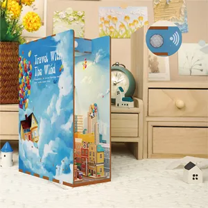 Tonecheer Travel With The Wind Buku Diy Rak Buku Masukkan Nook Buku Puzzle Kayu 3d Anak-anak dengan Sensor Tubuh Lampu Led