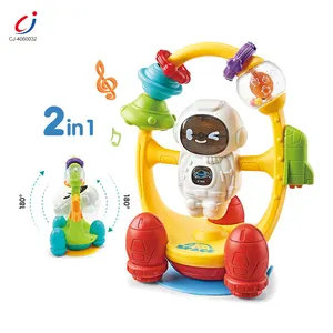 Chengji cheap plastic astronaut baby rattle activity toys dining table sucker happy shaking bell baby music flashing rattle toys
