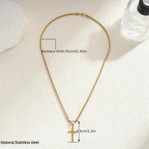 Collar con Colgante de Cruz de Acero Inoxidable Chapado en Oro de 18K PVD, Joyería Cristiana con Cadena Trenzada Resistente al Agua y al Deslustre, para Hombres y Mujeres - Product Image 2
