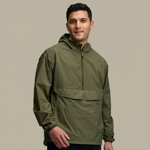 Veste pull patché d'extérieur printemps de haute qualité pour hommes veste coupe-vent à capuche en nylon personnalisée avec demi-fermeture éclair pour hommes - Product Image 1