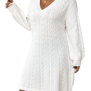 เดรสไหมพรมคอวีลำลองสำหรับผู้หญิง ใส่ได้ทั้งฤดูใบไม้ร่วงและฤดูหนาว ดีไซน์สวยมีสไตล์ พร้อมโครงสร้างที่ช่วยพยุงรูปร่าง - Product Image 1