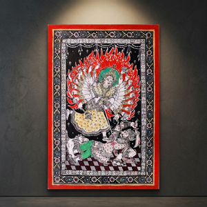 Pintura Artesanal Pattachitra de la Diosa Durga, Arte de Pared Rectangular de Papel Tradicional Indio, Decoración del Hogar - Product Image 5
