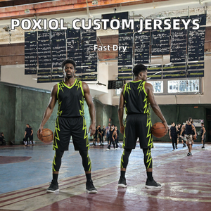 Conjunto de Uniforme de Baloncesto Unisex, Sin Mangas, Cuello en V, Nombre del Equipo y Números Sublimados, Impresión en Negro y Verde Neón, Elástico y Transpirable - Product Image 2