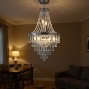 Lámpara de Techo Moderna de Cristal y Hierro Cromado de 20 Pulgadas con 11 Luces, Base para Bombilla E12, Altura Ajustable, para Sala de Estar y Comedor - Product Image 2