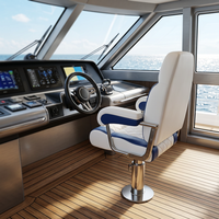 Siège de bateau de pêche Allshine Marine durable à dossier haut avec poignées et appui-tête réglable en bleu et blanc