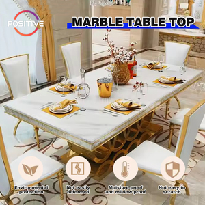 Mesa de comedor de acero inoxidable para restaurante de lujo, mesa de comedor Rectangular de mármol de alta calidad de lujo, - Product Image 2