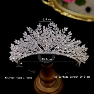 Nuova Corona Realizzata con Più Strati <span class=keywords><strong>di</strong></span> <span class=keywords><strong>Foglie</strong></span>, Accessori per Matrimonio, Colore Argento, Diadema con Cristalli CZ, Tiara per Donne, Gioielli da Sposa - Product Image 5